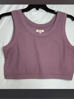 Madewell Womens Crop Tank Top Antique Purple Scoop Crew Neck Ribbed Size XL.